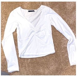 Brandy Melville-White Long Sleeve V Neck